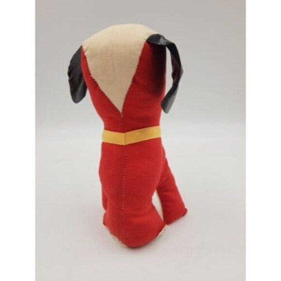 CARNIVAL FAIR PRIZE Toy STUFFED DOG Plush 1960s KITSCHY  Red White 8.50” Vintage - Picture 3 of 7